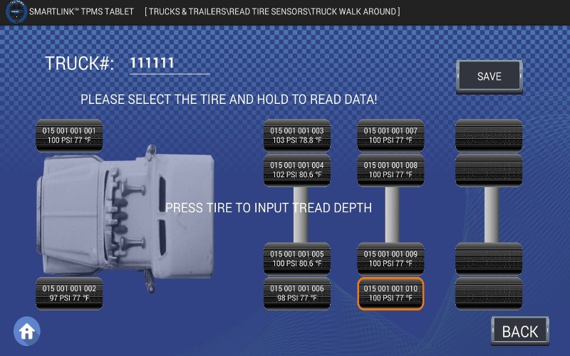 SmartLink Tablet Truck Sensor Screen View